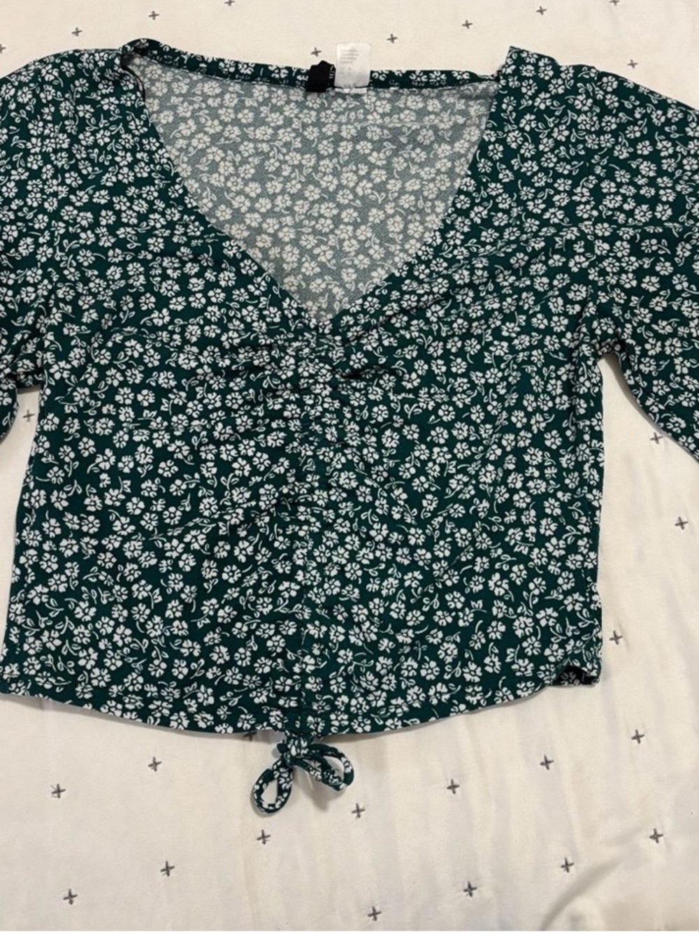 Divided Dark Green Floral Tie-Front V-Neck Blouse